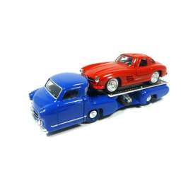 Mercedes Benz  - Renntransporter + SL 1955 blue/red - 1:64 - Norev - 311002 - nor311002 | Toms Modelautos