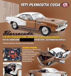 Plymouth  -  Cuda 1971 brown/white - 1:18 - Acme Diecast - 1806134VT - acme1806134VT | Toms Modelautos