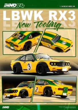 Mazda  - RX3 yellow/green - 1:64 - Inno Models - in64-LBWKRX3-01 - in64-LBWKRX3-01 | Tom's Modelauto's