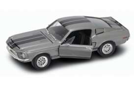 Shelby  - Mustang GT-500KR 1968 grey w/black stripes - 1:18 - Lucky Diecast - 92168gy - ldc92168gy | Toms Modelautos