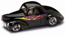 Willys  - 1941 black w/flames - 1:18 - Yatming - yat30018bk | Toms Modelautos