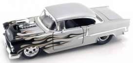 Chevrolet  - 1955 silver/ w flames - 1:24 - Jada Toys - 91609s-fl - jada91609s-fl | Toms Modelautos