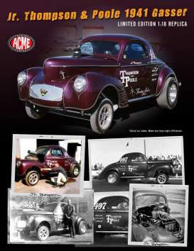 Willys  - Gasser 1941 burgundy - 1:18 - Acme Diecast - 1800909 - acme1800909 | Toms Modelautos