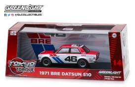 Datsun  - 510 #46 1971 white/red/blue - 1:43 - GreenLight - 86335 - gl86335 | Toms Modelautos