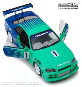 Nissan  - Skyline GT-R R34 1999 green/blue - 1:18 - GreenLight - 19050 - gl19050 | Toms Modelautos