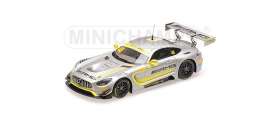 Mercedes Benz  - AMG GT3 2017 silver/yellow - 1:43 - Minichamps - 447173098 - mc447173098 | Toms Modelautos