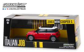 Mini  - Cooper S 2003 red/white stripes - 1:43 - GreenLight - 86547 - gl86547 | Toms Modelautos