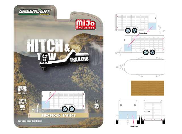 GREENLIGHT 51212 HITCH /& TOW TRAILERS LIVESTOCK TRAILER 1//64 WHITE