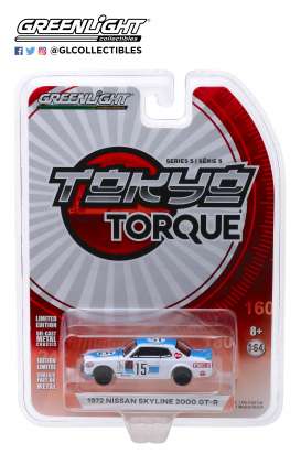 Nissan - Skyline 2000GT 1972 white/blue - 1:64 - GreenLight - 47030C - gl47030C | Tom's Modelauto's Nissan - Skyline 2000GT 1972 white/blue - 1:64 - GreenLight - 47030C - gl47030C | Tom's Modelauto's