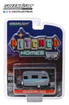 Siesta Travel Trailer  - 1959 grey/white/blue - 1:64 - GreenLight - 34060B - gl34060B | Toms Modelautos