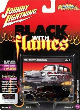 Chevrolet  - Ambulance 1957 black/silver flames - 1:64 - Johnny Lightning - SF007 - JLSF007B | Toms Modelautos