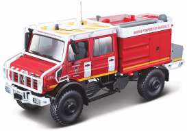 Mercedes Benz  - Unimog U5000 red/white - 1:50 - Bburago - 32017 - bura32017 | Toms Modelautos