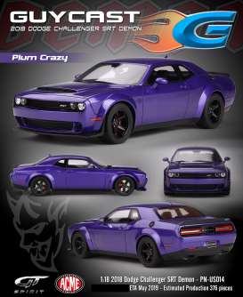 Dodge - Challenger SRT Demon 2018 plum crazy - 1:18 - Acme Diecast - US014 - GTUS014 | Tom's Modelauto's Dodge - Challenger SRT Demon 2018 plum crazy - 1:18 - Acme Diecast - US014 - GTUS014 | Tom's Modelauto's