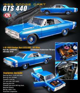 Dodge - Dart GTS 440 1969 B5 blue - 1:18 - Acme Diecast - 1806402 - acme1806402 | Tom's Modelauto's Dodge - Dart GTS 440 1969 B5 blue - 1:18 - Acme Diecast - 1806402 - acme1806402 | Tom's Modelauto's