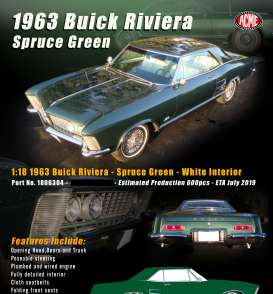Buick - Riviera 1963 spruce green - 1:18 - Acme Diecast - 1806304 - Acme1806304 | Tom's Modelauto's Buick - Riviera 1963 spruce green - 1:18 - Acme Diecast - 1806304 - Acme1806304 | Tom's Modelauto's