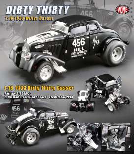 Willys  - Gasser *Dirty Thirty* 1933 satin black/white - 1:18 - Acme Diecast - 1800913 - acme1800913 | Toms Modelautos