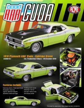 Plymouth  - AAR Cuda 1970 sublime green - 1:18 - Acme Diecast - 1806113 - acme1806113 | Toms Modelautos