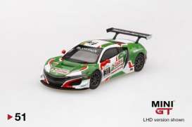 Honda  - NSX GT3 green/white - 1:64 - Mini GT - mgt00051L - MGT00051lhd | Toms Modelautos