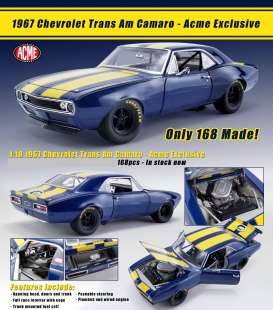 Chevrolet - Trans Am 1967 blue/yellow - 1:18 - Acme Diecast - 18909 - acme18909 | Tom's Modelauto's Chevrolet - Trans Am 1967 blue/yellow - 1:18 - Acme Diecast - 18909 - acme18909 | Tom's Modelauto's