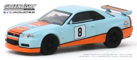 Nissan  - Skyline GT-R 2001 blue/orange - 1:64 - GreenLight - 47060C - gl47060C | Toms Modelautos