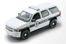 Chevrolet  - Tahou *Police* 2008 white/black - 1:24 - Welly - 22509WP - welly22509WP | Toms Modelautos