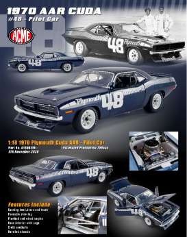 Plymouth  - Cuda AAR 1970 blue/white - 1:18 - Acme Diecast - 1806119 - acme1806119 | Toms Modelautos