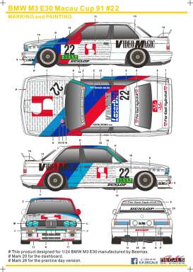 BMW  - M3 E30 1991  - 1:24 - S.K. Decals - 24055 - SK24055 | Toms Modelautos