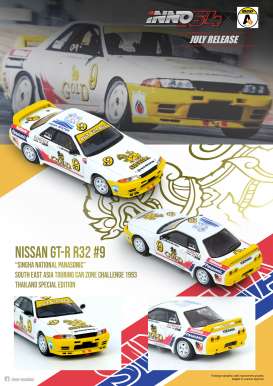 Nissan  - GT-R R32  #9 1992 white/yellow - 1:64 - Inno Models - in64R32SIN92 - in64R32SIN92 | Toms Modelautos