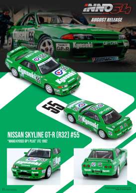Nissan  - Skyline  GT-R R32 #55 1992 green/white - 1:64 - Inno Models - in64R32NK92 - in64R32NK92 | Toms Modelautos