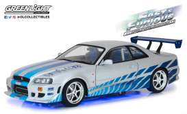 Nissan  - Skyline GT R-34 F&F 1999 silver/blue - 1:18 - GreenLight - 19041 - gl19041 | Toms Modelautos