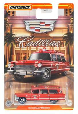 Cadillac - Ambulance 1963 red - 1:64 - Matchbox - GWH00 - MBGWH00 | Toms Modelautos Cadillac - Ambulance 1963 red - 1:64 - Matchbox - GWH00 - MBGWH00 | Toms Modelautos