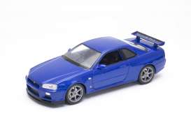 Nissan  - Skyline GT-R R34 blue - 1:24 - Welly - 24108 - welly24108b | Toms Modelautos