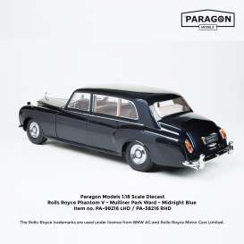 Rolls Royce  - Phantom V MPW Limousine 1964 classic dark blue - 1:18 - Paragon - 98216L - para98216L | Toms Modelautos