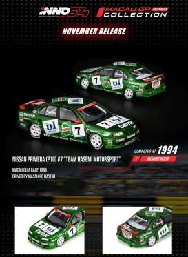 Nissan  - Primera (P10) #7 1994 green/white - 1:64 - Inno Models - IN64P10MGP20HS - in64P10MGP20HS | Toms Modelautos