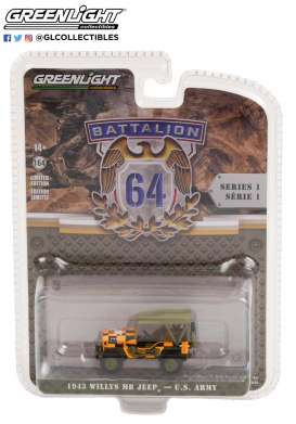 Willys  - MB Jeep 1943 yellow/green - 1:64 - GreenLight - 61010D - gl61010D | Toms Modelautos