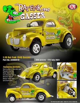 Willys  - Gasser  1940 metallic gold - 1:18 - Acme Diecast - A1800919 - acme1800919 | Toms Modelautos