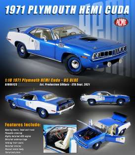 Plymouth  - Hemi Cuda 1971 blue/white - 1:18 - Acme Diecast - 1806123 - acme1806123 | Toms Modelautos