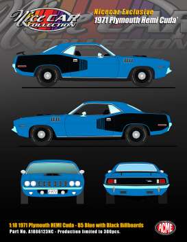Plymouth - Hemi Cuda 1971 blue/black - 1:18 - Acme Diecast - 1806123NC - acme1806123NC | Toms Modelautos Plymouth - Hemi Cuda 1971 blue/black - 1:18 - Acme Diecast - 1806123NC - acme1806123NC | Toms Modelautos