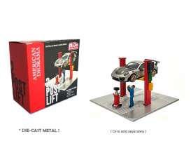 Figures  - 2 post lift, Oil Drainer & Fig 2021 red - 1:64 - American Diorama - 38375 - AD38375 | Toms Modelautos