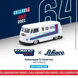 Volkswagen  - T1 Panel Van  white/blue/red - 1:64 - Tarmac - T64S-005-MAR - TC-T64S005MAR | Toms Modelautos