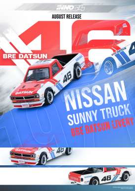 Datsun  - Sunny Hakatora pick-up #46 2021 red/white/blue - 1:64 - Inno Models - in64-HKT-BRE46 - in64HKT-BRE46 | Toms Modelautos