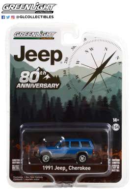 Jeep  - Cherokee 1991 blue - 1:64 - GreenLight - 28100D - gl28100D | Toms Modelautos