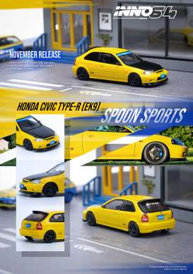 Honda  - Civic Type R EK9 *Spoon Sport* yellow/black - 1:64 - Inno Models - in64-EK9-YLSP - in64EK9-YLSP | Toms Modelautos
