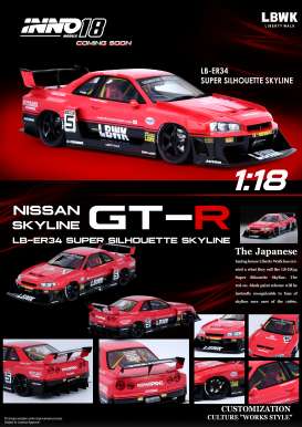 Nissan  - Skyline *LBWK* ER34 black/red - 1:18 - Inno Models - in18R-R34-LBWK - in18R-R34LBWK | Toms Modelautos