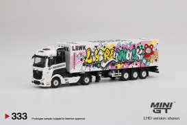Mercedes Benz  - Actros with 40ft Container 2021 white//graffiti - 1:64 - Mini GT - 00333-L - MGT00333lhd | Toms Modelautos