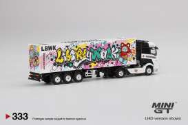 Mercedes Benz  - Actros with 40ft Container 2021 white//graffiti - 1:64 - Mini GT - 00333-L - MGT00333lhd | Toms Modelautos