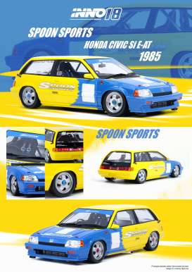 Honda  - Civic Si E-AT *Spoon Sports* 1985 yellow/blue - 1:18 - Inno Models - in18R-EAT-SP85 - in18R-EAT-SP85 | Toms Modelautos