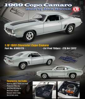 Chevrolet  - Copo Camaro *Dick Harrell* 1969 cortez silver - 1:18 - Acme Diecast - 1805725 - acme1805725 | Toms Modelautos