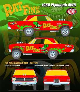 Plymouth  - AWB *Rat Fink* 1965 red/green/yellow - 1:18 - Acme Diecast - 1806508 - acme1806508 | Toms Modelautos