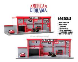 diorama Accessoires - Nismo Garage Diorama 2022 red/grey - 1:64 - American Diorama - 76530 - AD76530 | Toms Modelautos